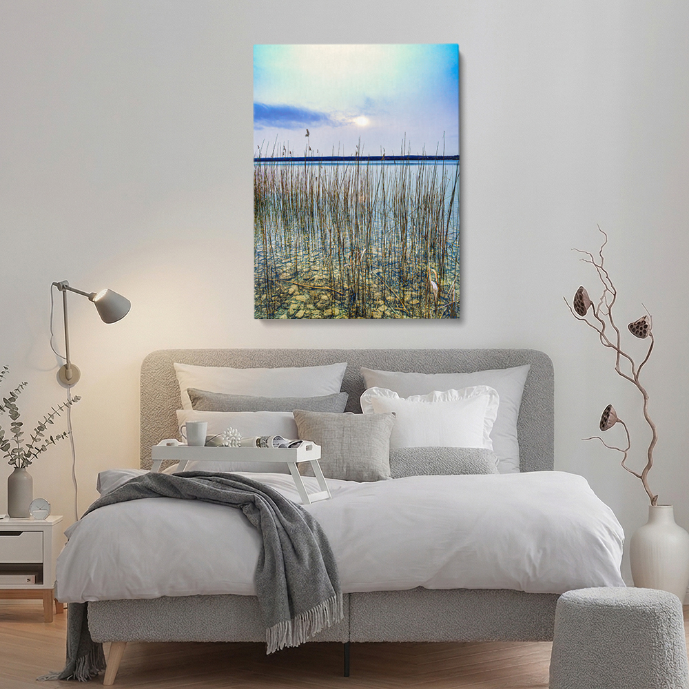 Christliches Leinwandbild Zu stillen Wassern im Schlafzimmer